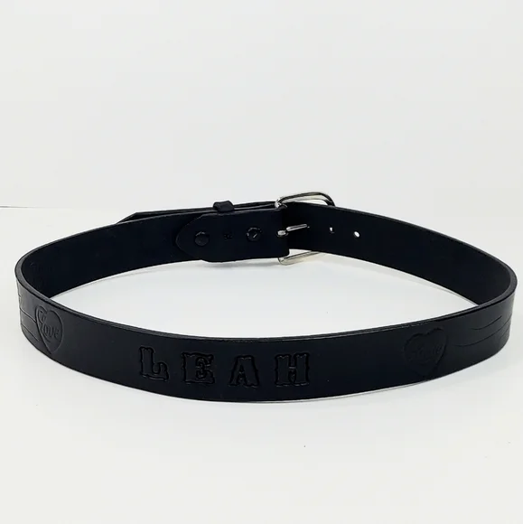 LEAH Personalized Black Leather Belt 32 - Picture 3 of 11